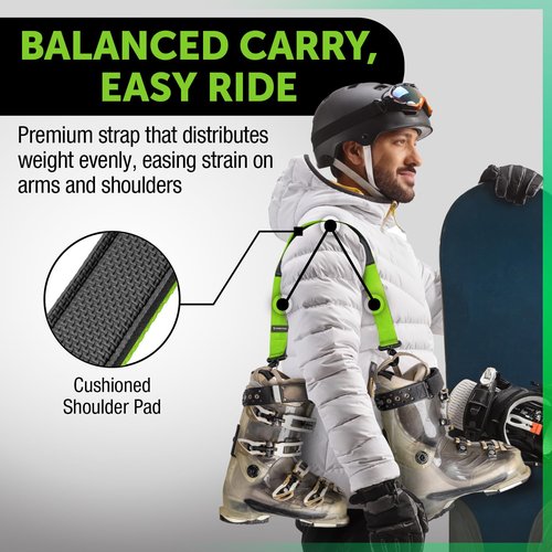 Gradient Fitness Boot Carrier Straps for Ski & Snowboard, Anti Slip Downhill Ski Straps Boot Carry, Shoulder Sling Tote Leash (Green)