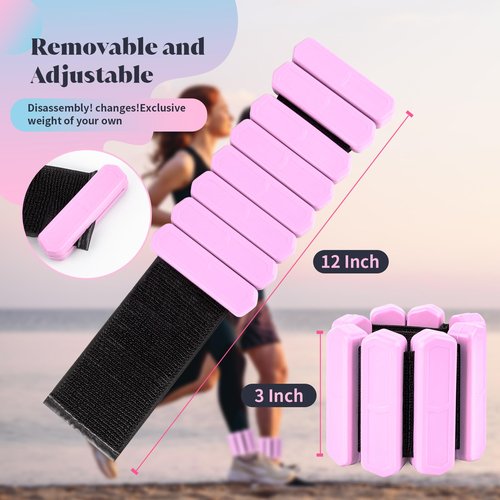 Wrist & Ankle Weights for Women Men, Adjustable Wrist Weighted Bracelet for Home Gym Workout, Walking, Running, Travel, Pilate, Yoga, Exercise,Strength Training. Set of 2 (1Lb Each) (Pink) (pink)
