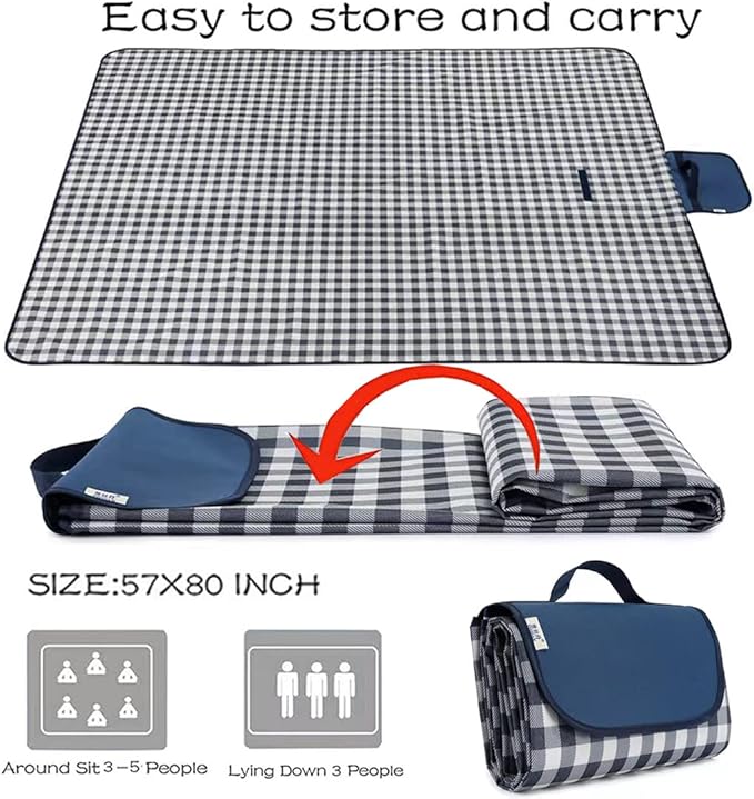 RUIBOLU Large Picnic Blanket Beach Blankets, 80''x60'' Picnic Mat Waterproof Sand Proof Foldable Portable for Outdoor Camping Hiking Travel Grass Park Music Festival Lawn Mats