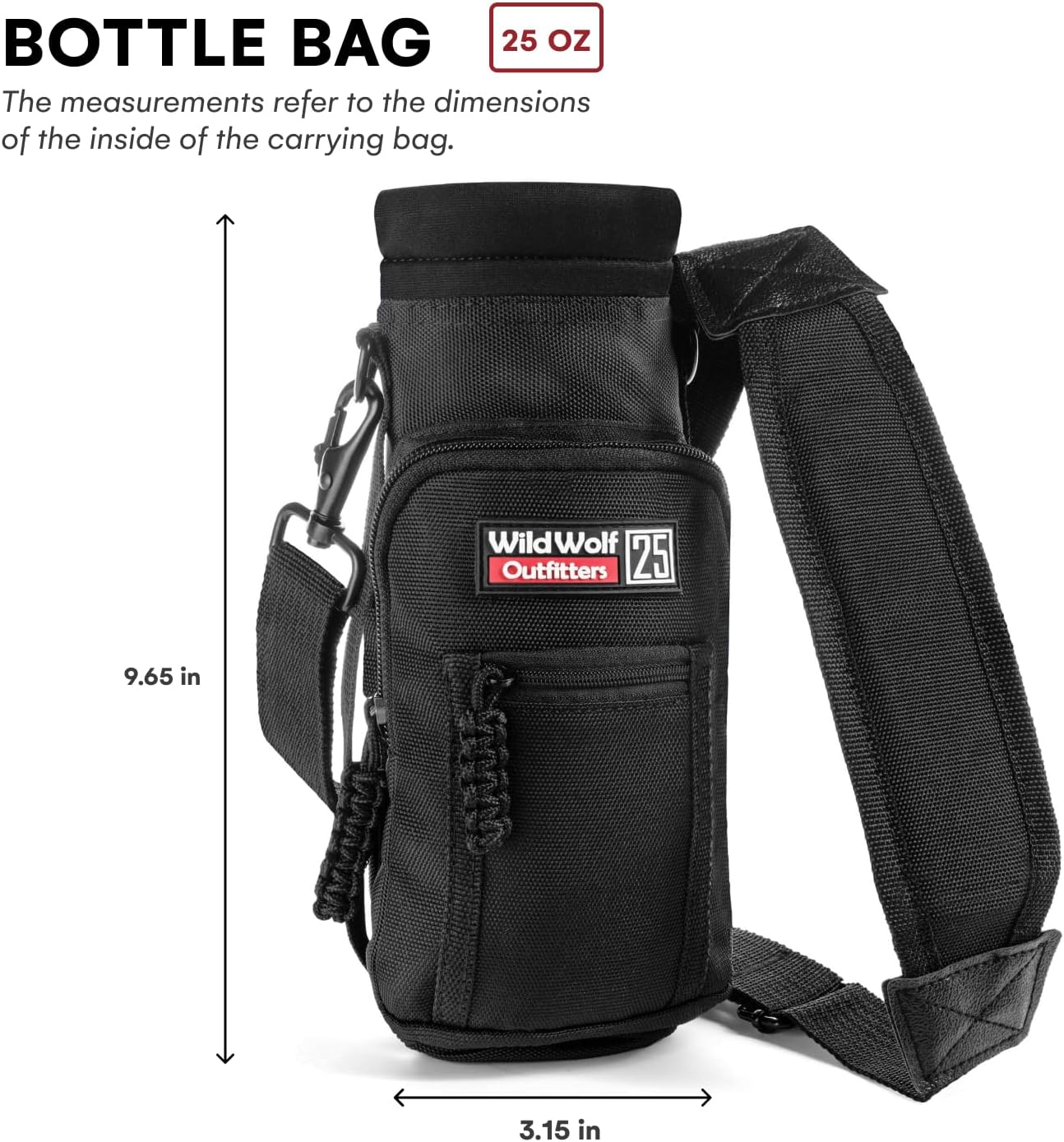 Wild Wolf Outfitters - #1 Best Water Bottle Holder for 25 oz Bottles - Carry, Protect and Insulate Your Flask with This Military Grade Carrier w/ 2 Pockets and an Adjustable Padded Shoulder Strap.
