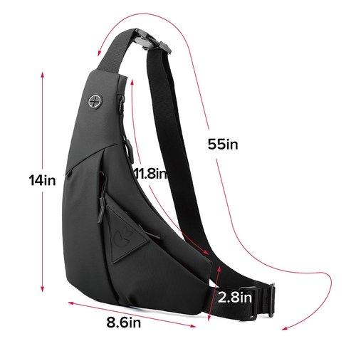 Small Sling Shoulder Crossbody Bag Men Women, Lightweight Anti-theft One Strap Casual Chest Bag Slim Backpack for Outdoor Walking Trip Hiking Biking Black