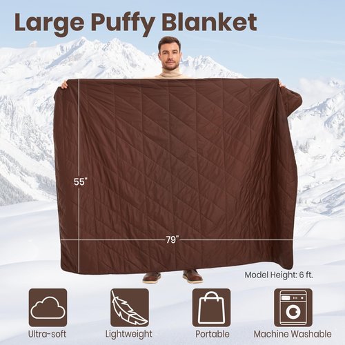 sheelokhwui Ultralight Puffy Blanket, Outdoor Camping Blanket, Water-Resistant and Packable, Great for Camping, Stadium, Traveling, Backpacking, Picnic and Beach. 79"x55". Classic Coffee