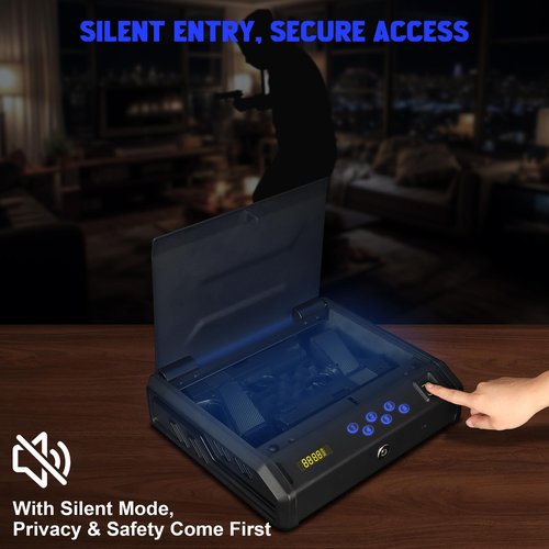 Gun Safe, Biometric Gun Safes for Handgun with 3 Ways Unlock Fingerprint Digital PIN Key Fingerprint Quick Access Pistol Safe for Car Nightstand Living Room