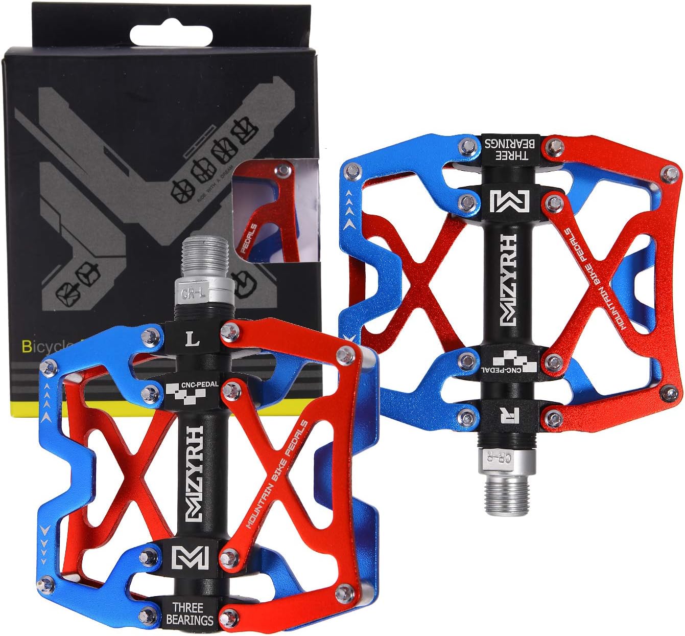 Mountain Bike Pedals, Ultra Strong Colorful CNC Machined 9/16" Cycling Sealed 3 Bearing Pedals