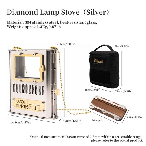 GOOUT SPRINGHILL Camping Oil Lamp Portable Stove Hanging Kerosene Lantern for Outdoor Lighting Warming Silver