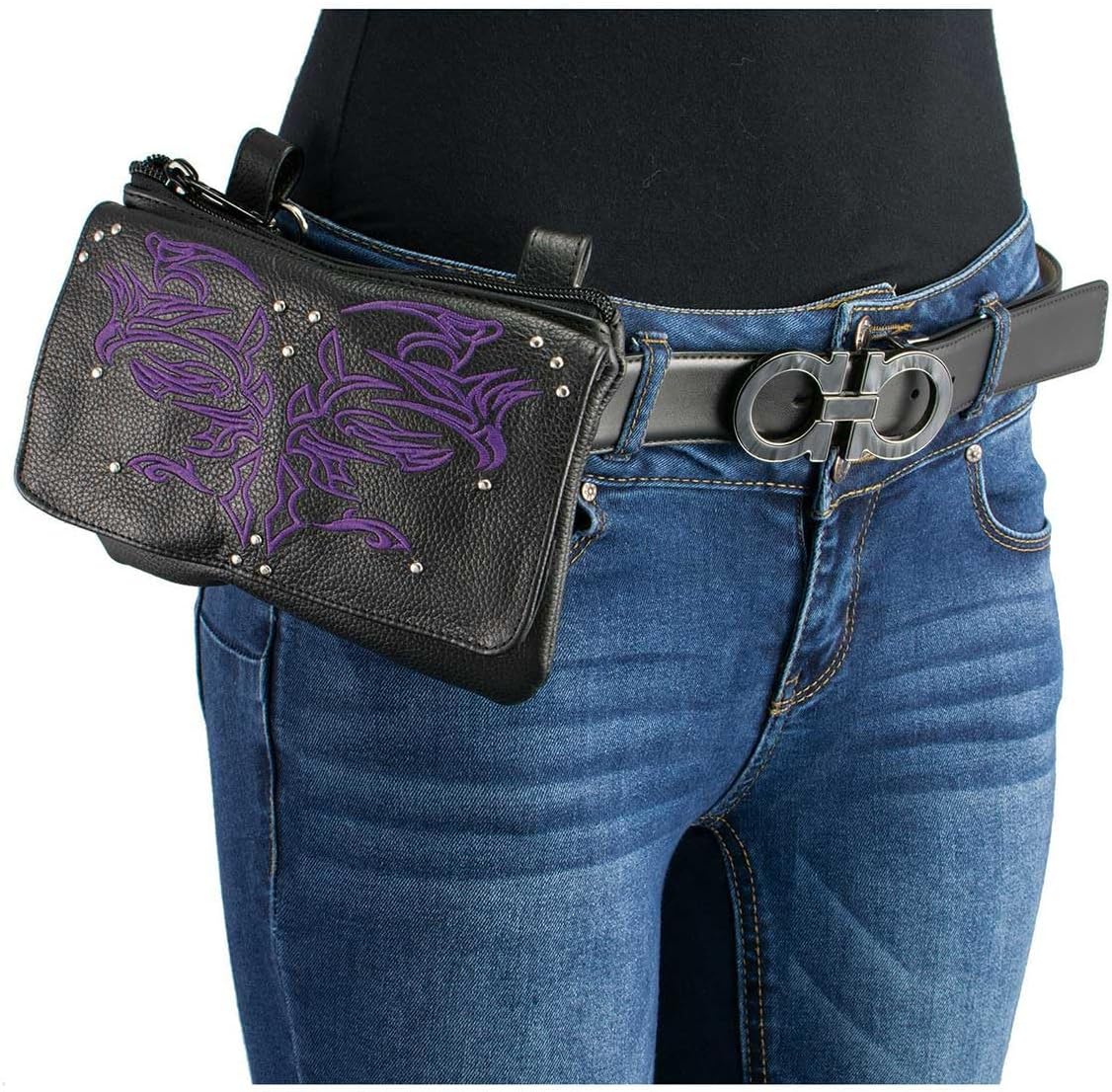 Milwaukee Leather MP8852 Women's Black Leather Multi Pocket Belt Bag