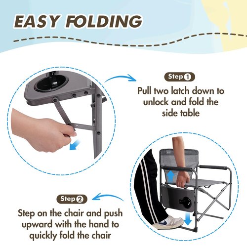 Busy Bee Kids Director Camping Chair with Foldable Side Table, Lightweight, Flat Folding, Compact and Portable, Perfect Kid Beach Chairs, Supports 150 Lbs.