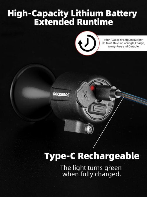 ROCKBROS Electric Bike Horn 120dB Adults Kids Electronic Bicycle Horn Alarm IPX6 Handlebar USB Rechargeable
