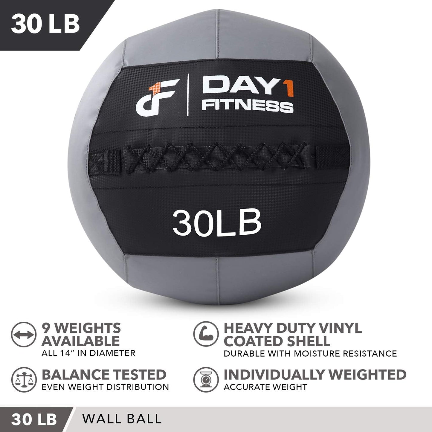 Soft Wall Medicine Ball 30 Pounds - Exercise,Rehab, Core Strength, Large Durable Balls for TRX, Floor Exercises, Stretching