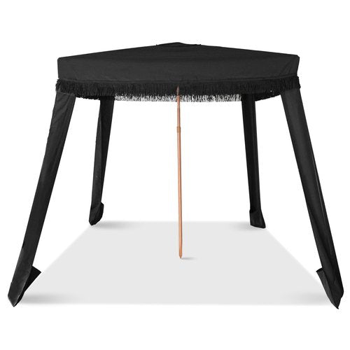 Punchau Beach Cabana with Fringe - 6x6 Ft Boho Shade Canopy Umbrella - Portable Beach Umbrellas for Sand with Carry Bag & Sandbag Pockets, Instant Sun Shade Tent - Black