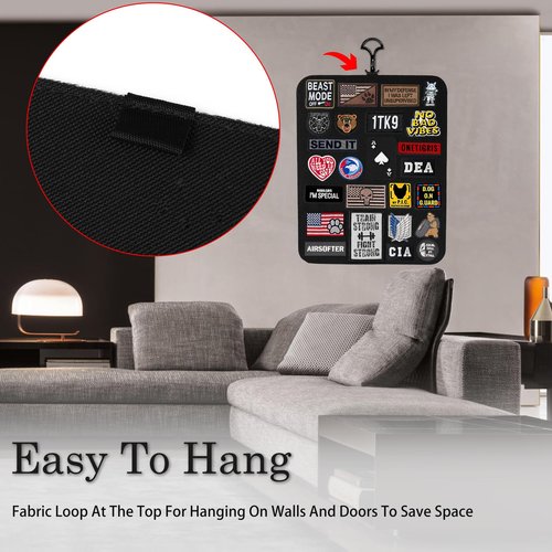 Esmorah Military Patch Display Board, Black Stand Holder Patch Display Organizer for Flag, 14 X 11 Inches Patch Tactical Panel Collection with Loop Surface for Hook