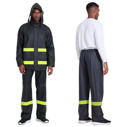 Men's PRO Workwear 3-Piece Waterproof Rain Jacket & Pants Set - Heavy Duty PU Eco-Friendly Hi-Vis Reflective Design(Reflective Black,XX-Large)