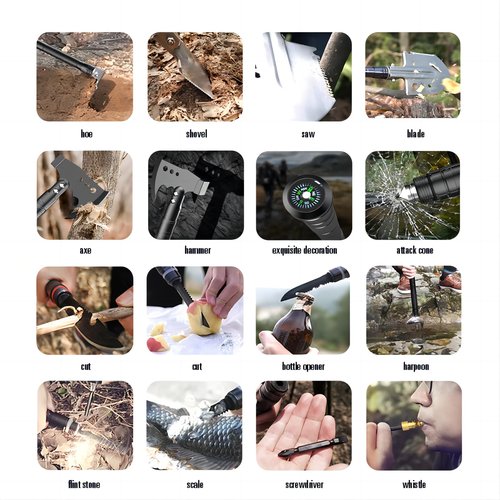 Camping Shovel Axe Outdoor Survival Shovel Set, Multifunctional Folding Tactical Shovel Hatchet Combo, High Carbon Steel Camping Equipment for Hiking Camping Hunting