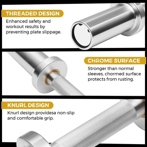 DASKING 16-Inch Olympic Dumbbell Handles with 360° Rotating Sleeves, Aviation Aluminum Anti-Rust Fits 2" Weight Plates - Includes 4 Spring Collars - 300lb Capacity per Bar