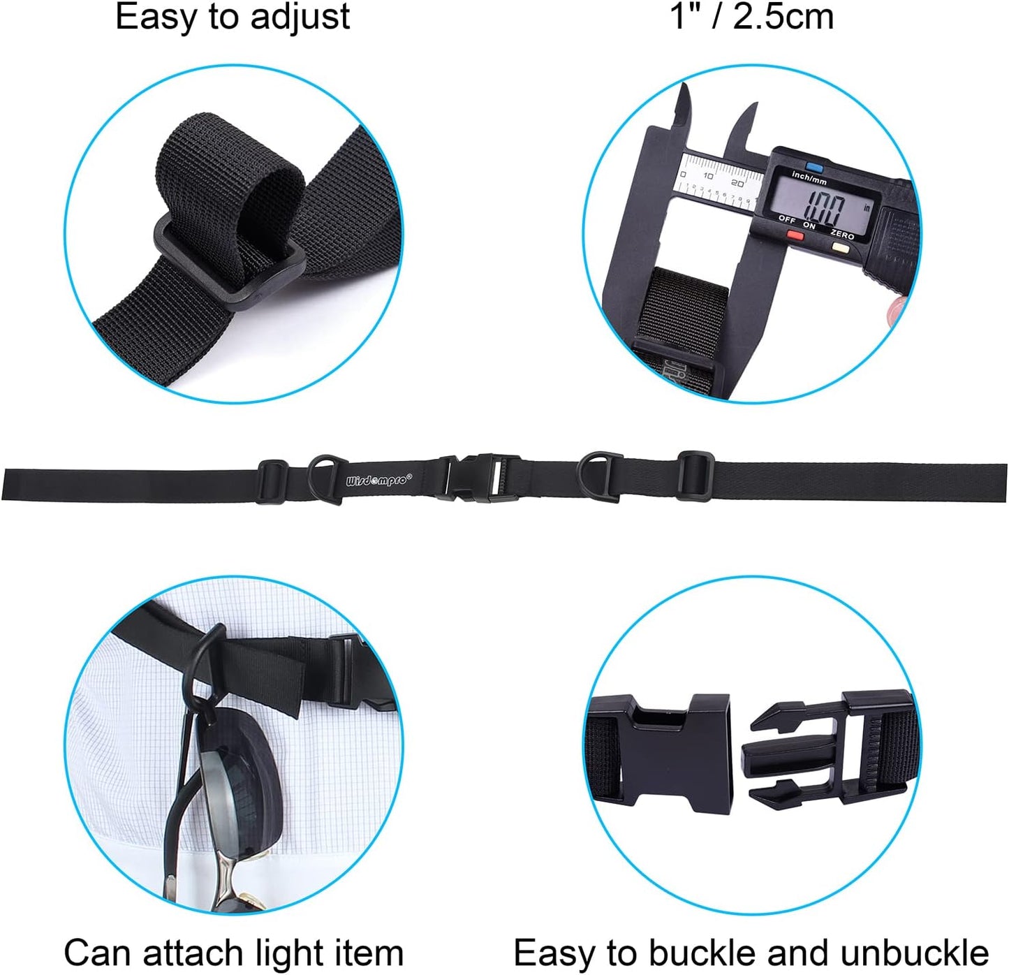 Wisdompro Backpack Chest Straps 2 Pack, Heavy Duty Adjustable Backpack Sternum Strap Chest Belt with Quick Release Buckle for Hiking and Jogging - with Slide Lock