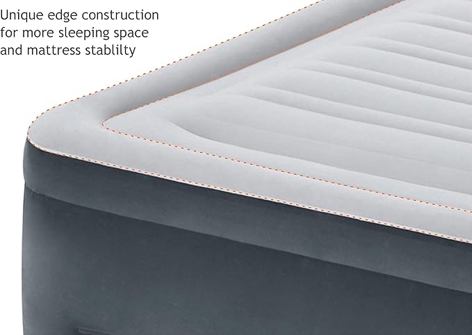 Intex 64417ED 22in Queen Dura-Beam Comfort Plush High-Rise Inflatable Air Mattress with Built in Pump for Travel and Camping, 600lb Weight Capacity