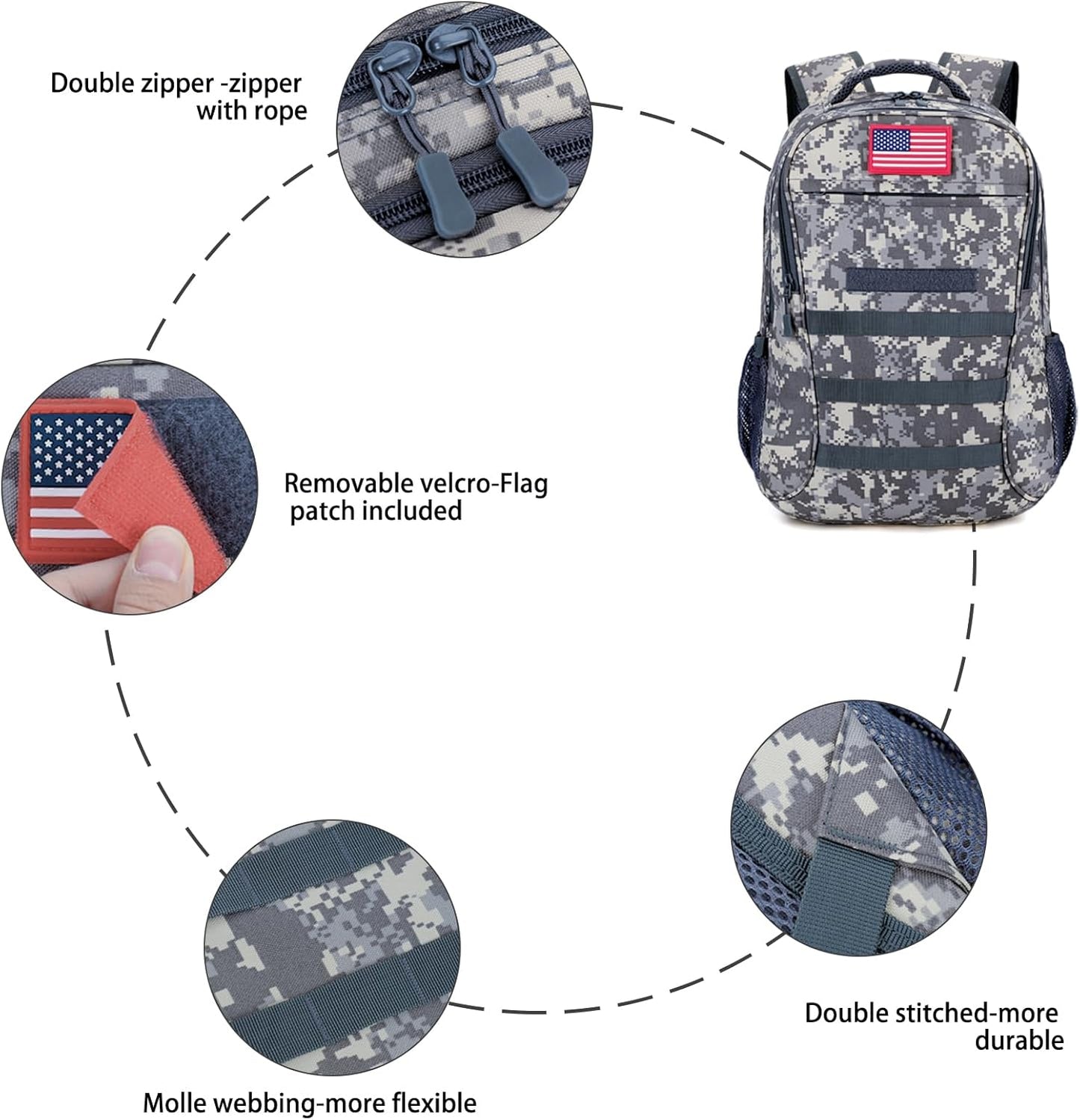 outdoor plus Camo Backpack,Military Boys Backpacks for School,40L Army Bookbag with USB Charging Port Waterproof