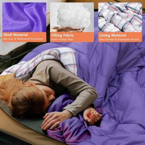 BISINNA Flannel XXL Sleeping Bag (90.55"x39.37") Wearable Sleeping Bag for Alults 3 Season with Pillow Compressdin Sack for Hiking Camping Backpacking Outdoor