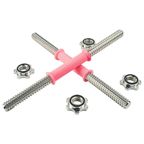 Rowland Harbor 38cm/14.9 Inch Pink Threaded Dumbbell Durable Rubber Handles/Adjustable Dumbbell Bar Handles - Fit 1 inch Standard Weight Plate - Weightlifting Accessories - Sold in Pair