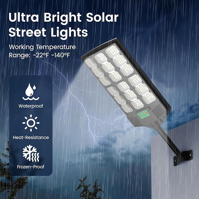Solar Street Lights Outdoor, 10000K Ultra Bright LED, Waterproof IP65, Motion Sensor, Dusk to Dawn, Suitable for Commercial Area, Parking Lot, 4 Pack