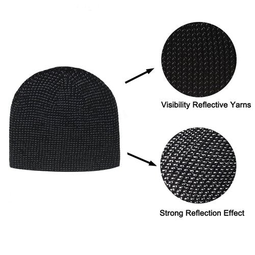 Oeyliz Reflective Beanie - Unisex Black Winter Night Running Beanie Hat