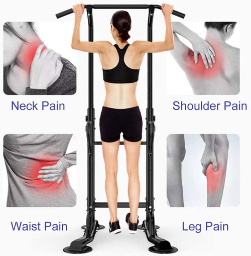 soges Power Tower Adjustable Height Pull Up & Dip Station Multi-Function Home Strength Training Fitness Workout Station Free Standing Pull Up Bar Station for Home Gym