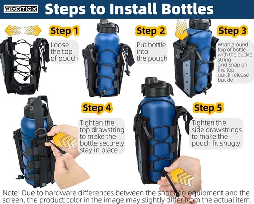 WICKTICK Molle Water Bottle Holder Pouch 16 24 32 40 64 oz - Multi-Purpose Tactical Fuel Bottle Bag, Adjustable Size for Outdoor Activities, Adapted to Backpack/Vest/Belt (Black, Enhanced)