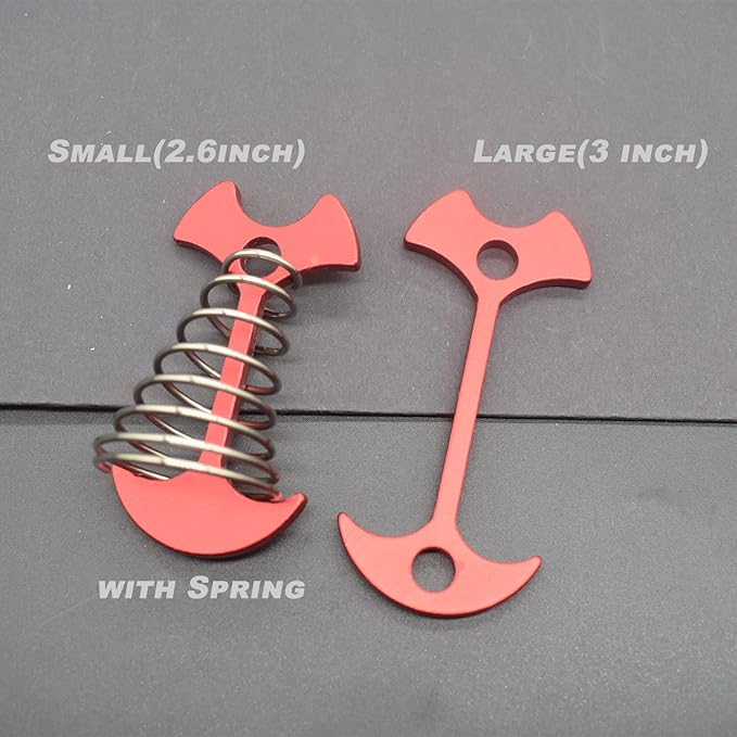 8 pcs Aluminium Alloy 2.6 inch Fishbone Tent Stakes Deck Anchor Pegs with Spring Rope Buckle Hook Cord Adjuster Tensioner Kit for Camping on Wood Platform Red