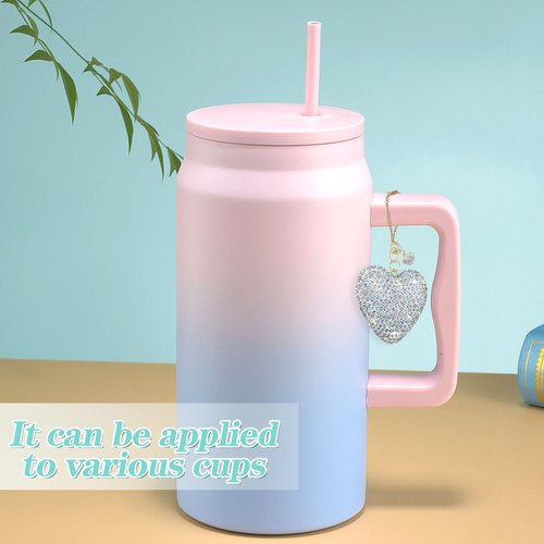 Etyishe Compatible with Cup Accessories,Silver Glitter Heart Charm for Cup with Handle,Bling Cute Keychain for Water Bottles 40&30 Oz Tumbler for Girls Women (Silver)