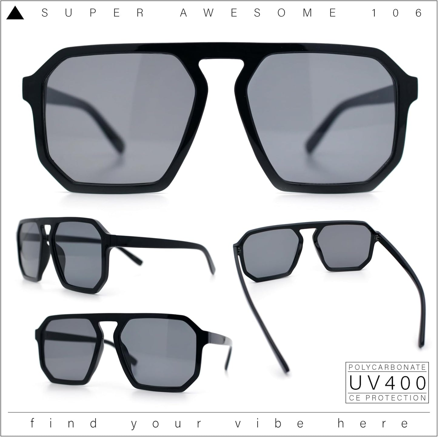 SA106 Mens Octagon Geometric Plastic Racer Mob Pilots Sunglasses