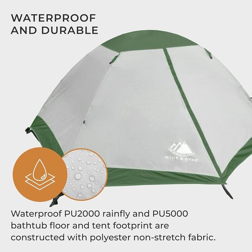 Hyke & Byke Yosemite Hiking & Backpacking Tent - 3 Season Ultralight, Waterproof Tent for Camping w/Rain Fly and Footprint - 2 Person - Lime Green