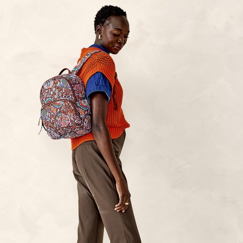 Vera Bradley Women's Premium Cotton Small Banbury Backpack, Marrakesh Cinnamon, One Size