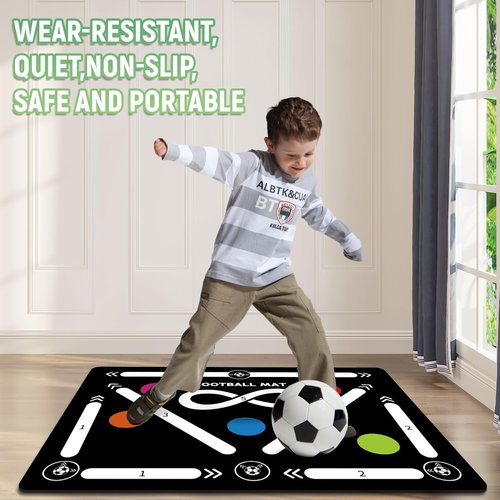 Soccer Training Mat, Football Footstep Training Mat, Agility Training Equipment for 4-16 Indoor Use, Improve Speed and Coordination, Video and Dynamic Manuals Included, Anti-Slip/Silent Soccer Mat