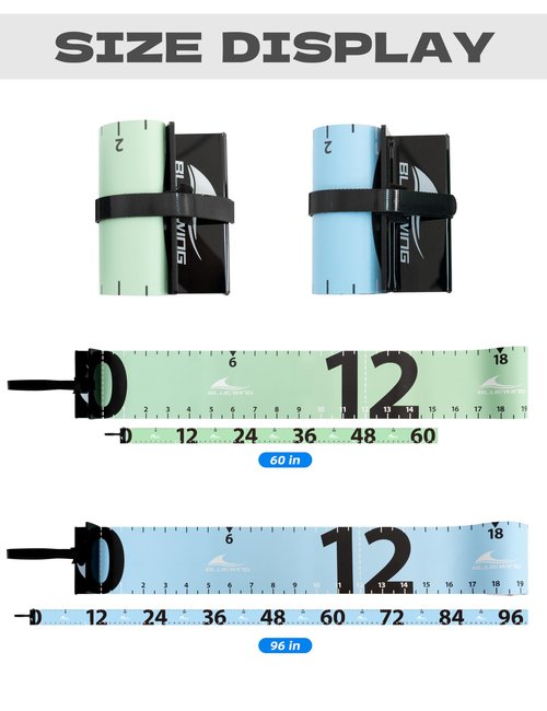 BLUEWING 60"" Fishing Ruler Portable Roll Up Fishing Ruler Folding Fish Measuring Tape with Bump Board Waterproof Fishing Measurement Tool, Green - 60in
