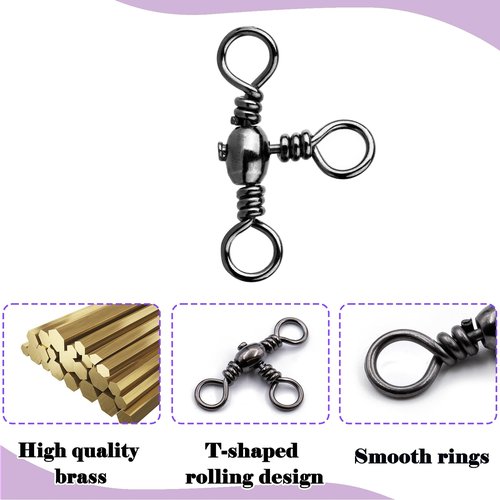 Natufish 3 Way Swivels Fishing Tackle - 25Pcs Three Way Swivel Black T-Turn Barrel Swivel High Strength Connector for Catfish Rigs(Size 9#)