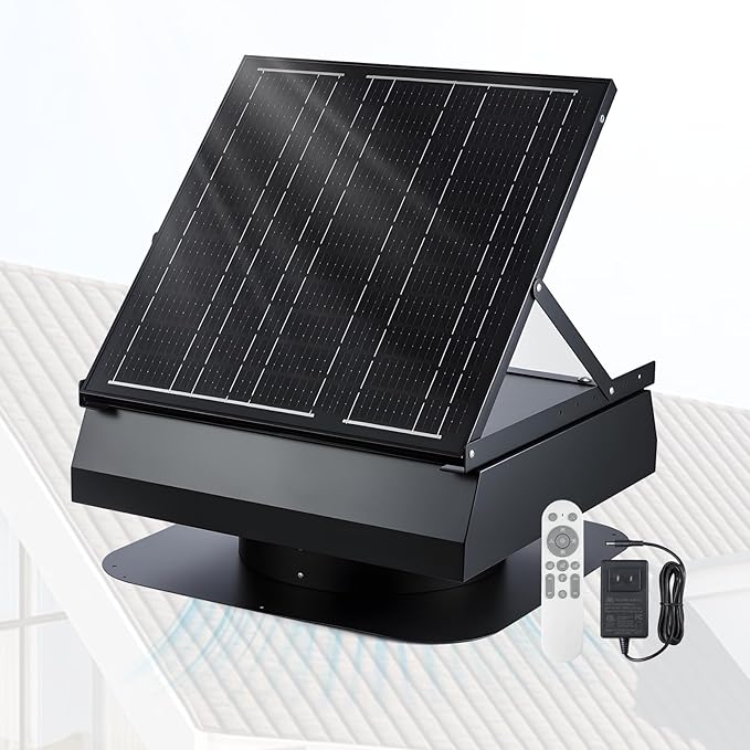 GROWNEER 40W 14" Solar Attic Fan with Smart Thermostat, 2000CFM Solar Powered Attic Fan 24/7 Worktime, Cools up to 2000 Sq.Ft, Waterproof Solar Roof Vent for Attics, Sunrooms, Warehouses, Factories