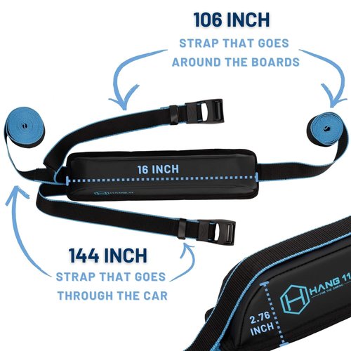 Hang 11 Surfboard Roof Rack - Fits Any Vehicle, Carries up to 3 Boards, Extra-Wide 1.5" Straps, Premium Surfboard Car Racks, Soft Universal Roof Carrier for Surf Board Paddle Board & SUP