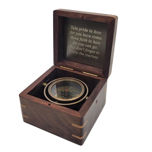 Engraved Compass Personalized in Wood Box | Antique Brass Desk Compass Gifts for Men, Him, Son, Grandson, Teen Boys for Graduation, Baptism, Confirmation, Leadership (Take Pride)