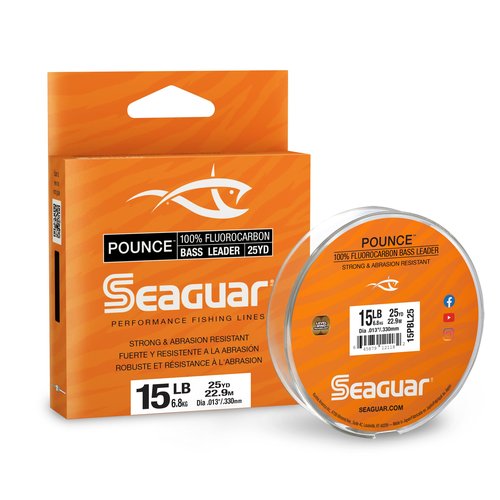 Seaguar Pounce Bass Fishing Leader, 100% Fluorocarbon, 15lbs, 25yd Spool - 15PBL25