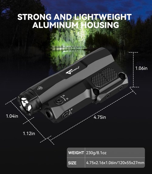 VOTATU M6LP-G High Output Light and Laser Combo Built-in Easy Touch Pad Switch, Rechargeable 3000 LM Flashlight and IIIA Class Green Laser Beam Compatible with Picatinny M-LOK