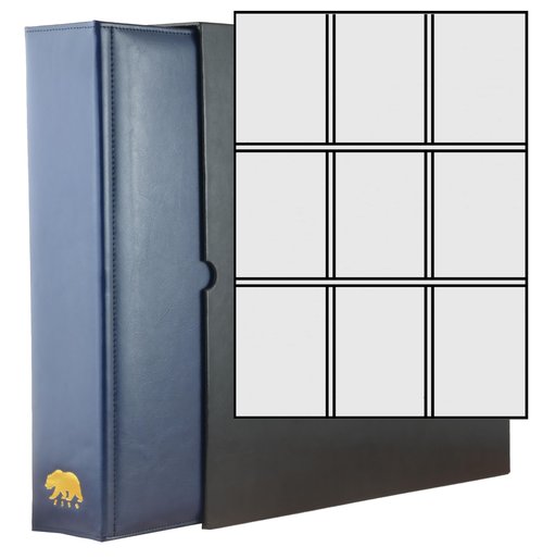Ursae Minoris Manor Library Deluxe 3 Q-Ring Standard Format Binder for Up to 900 Sports / Trading Cards - Deep Blue with Black Slipcase