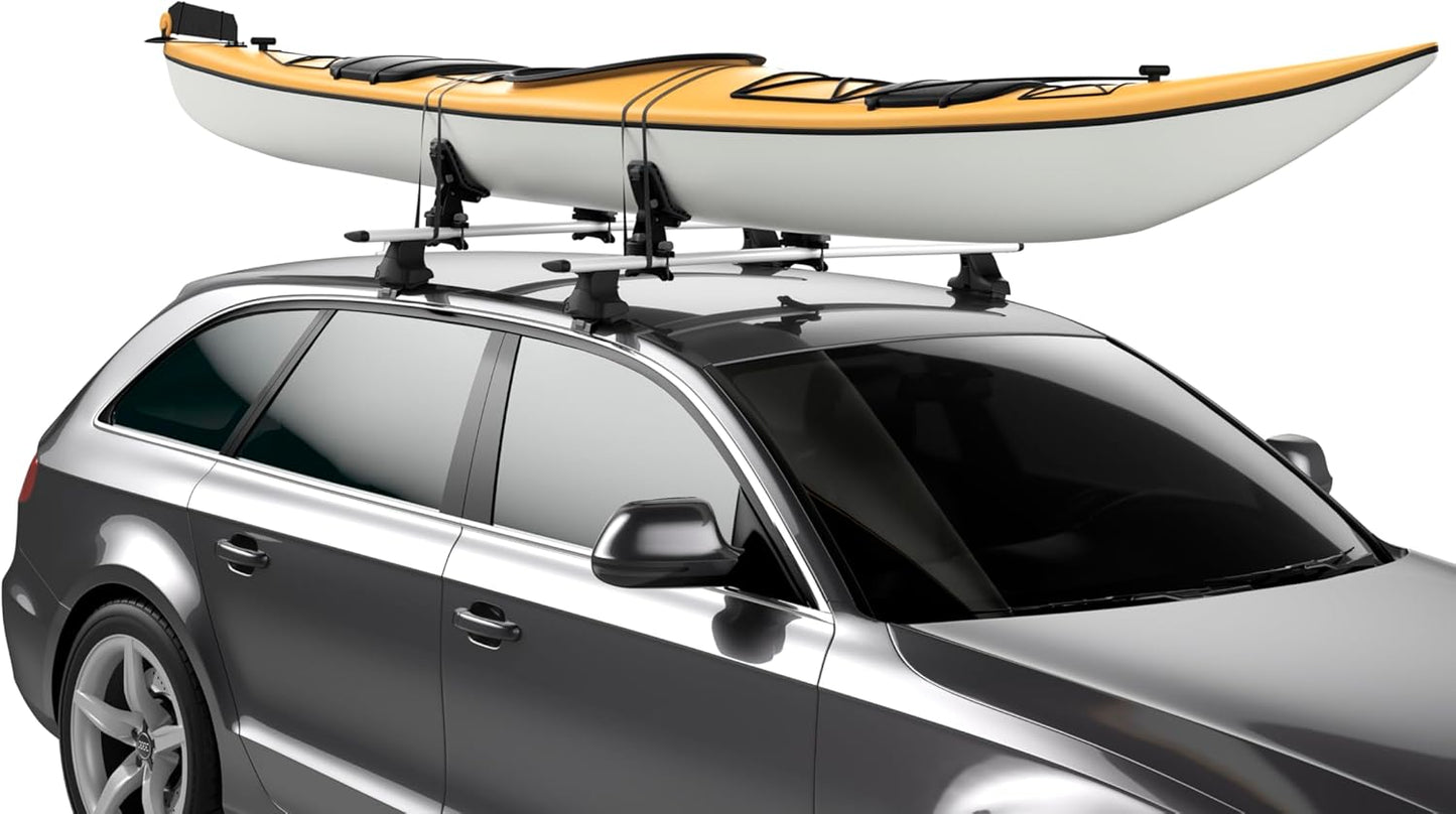 Thule DockGrip - Carries up to 36" wide kayaks and SUPs - Fits all hull shapes - Fits most roof rack cross bars - Kayak roof rack - Stand up paddleboard compatible - 85lb weight capacity