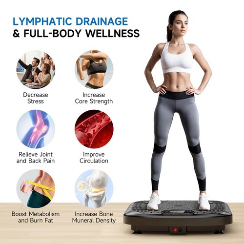 Vibration Plate Exercise Machine Weight Loss, Full Body Workout Vibration Plate Lymphatic Drainage, 199 Adjustable Speeds Power Shaping Vibrating Plate 450 Lbs Capacity Fitness Platform Black