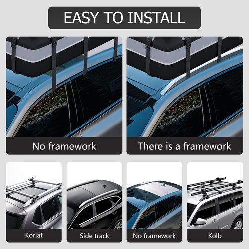 Car Rooftop Cargo Bag Carrier, Soft Roof Top Luggage Bag for All Vechicles with/Without Rack - with Waterproof Zip, Anti-Slip Mat, Luggage Lock, Storage Bag, Door Hooks, 21 Cubic Feet （Gray-Black）