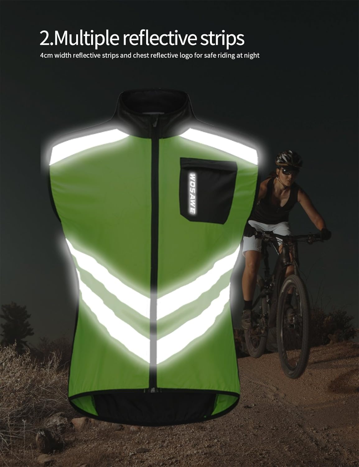 WOSAWE Men's High Visibility Cycling Wind Jacket Water Resistance Reflective Windbreaker