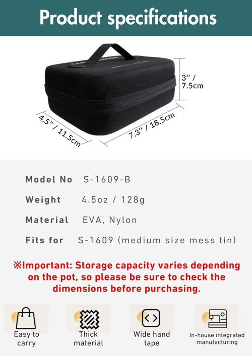 camping moon EVA Case for Regular Medium Mess Tin 7.3 x 4.5 x 3 inches Black Gear S-1609-B