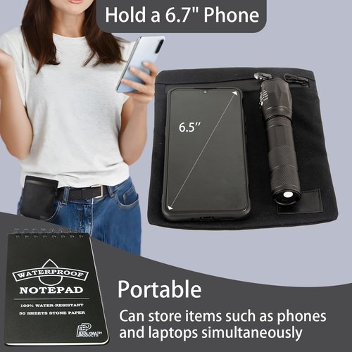 Belt Zipper Pouch,EDC Belt Pouches Bag for Men Women Compact EDC Pouch YKK Zippers,Heavy Duty Belt Wallet,Black Waist Pack for Hiking Traveling Outdoors, Waterproof Canvas Anti-Theft Pickpocket (M)