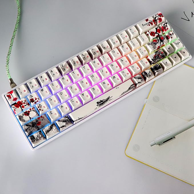 MOLGRIA GK68 68-Key RGB Backlit Gaming Keyboard with Plum Blossom Keycaps, Hot Swappable Red Mechinery Switches, Type C Wired Mechanical Keyboard for Win/Mac OS