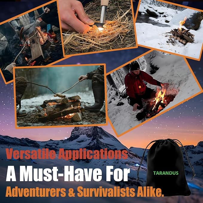 Ferro Rod Fire Starter Survival Tool – 3/8" Thick Fire Steel with 20,000 Strikes – Waterproof Flint and Steel Kit, Ferro Rod with Striker Wood Handle, Lanyard, Compass, and Emergency Whistle