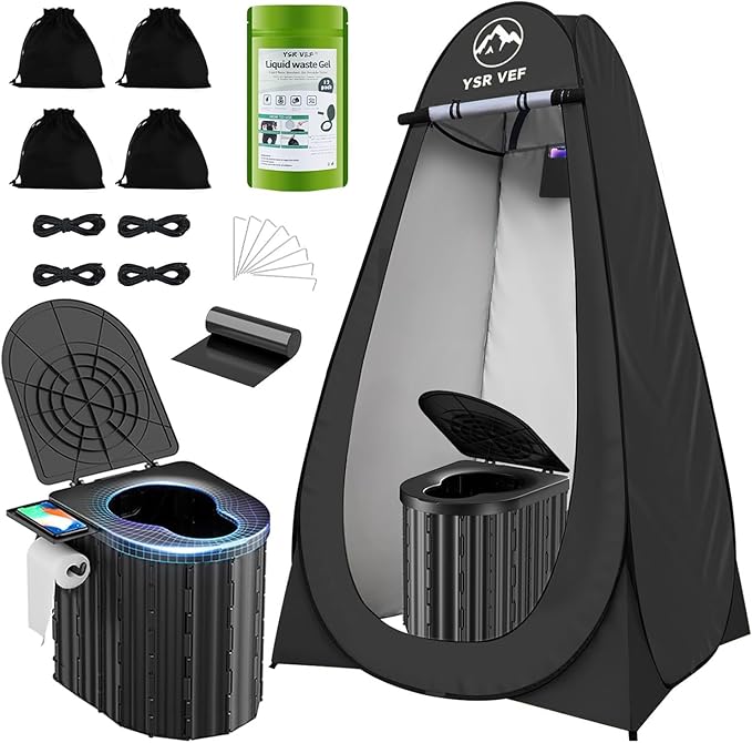 Camping Toilet with Pop-Up Privacy Tent and Liquid Waste Gel, Portable Toilet for Camping with Large Tent, Ergonomic Potty Provides Enhanced Comfort, Suitable for All Ages